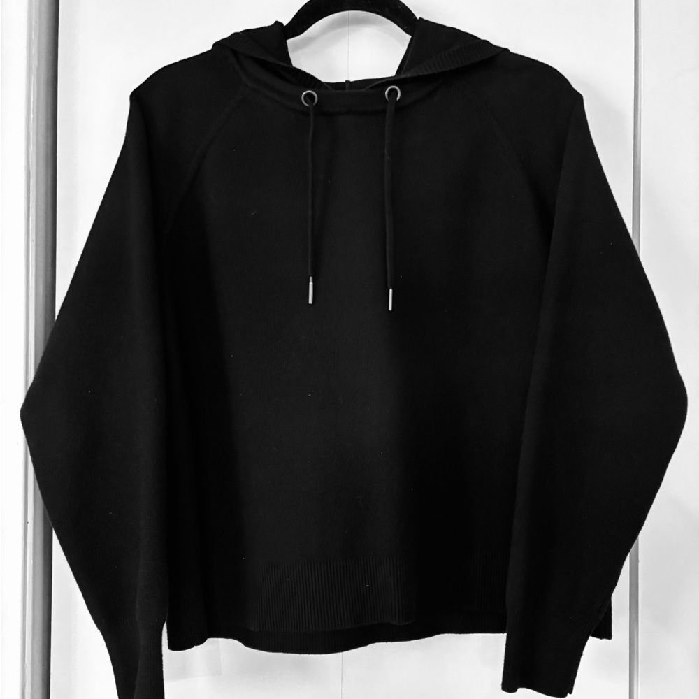 Anthropologie Moth Unwind Black Knit Hooded Sweater Medium Soft Lounge Pullover